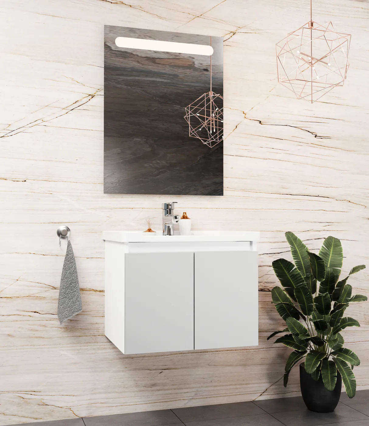 Meuble salle de bain Evora Blanc / Gris clair 50x36 cm / 60x46 cm / 80x46 cm