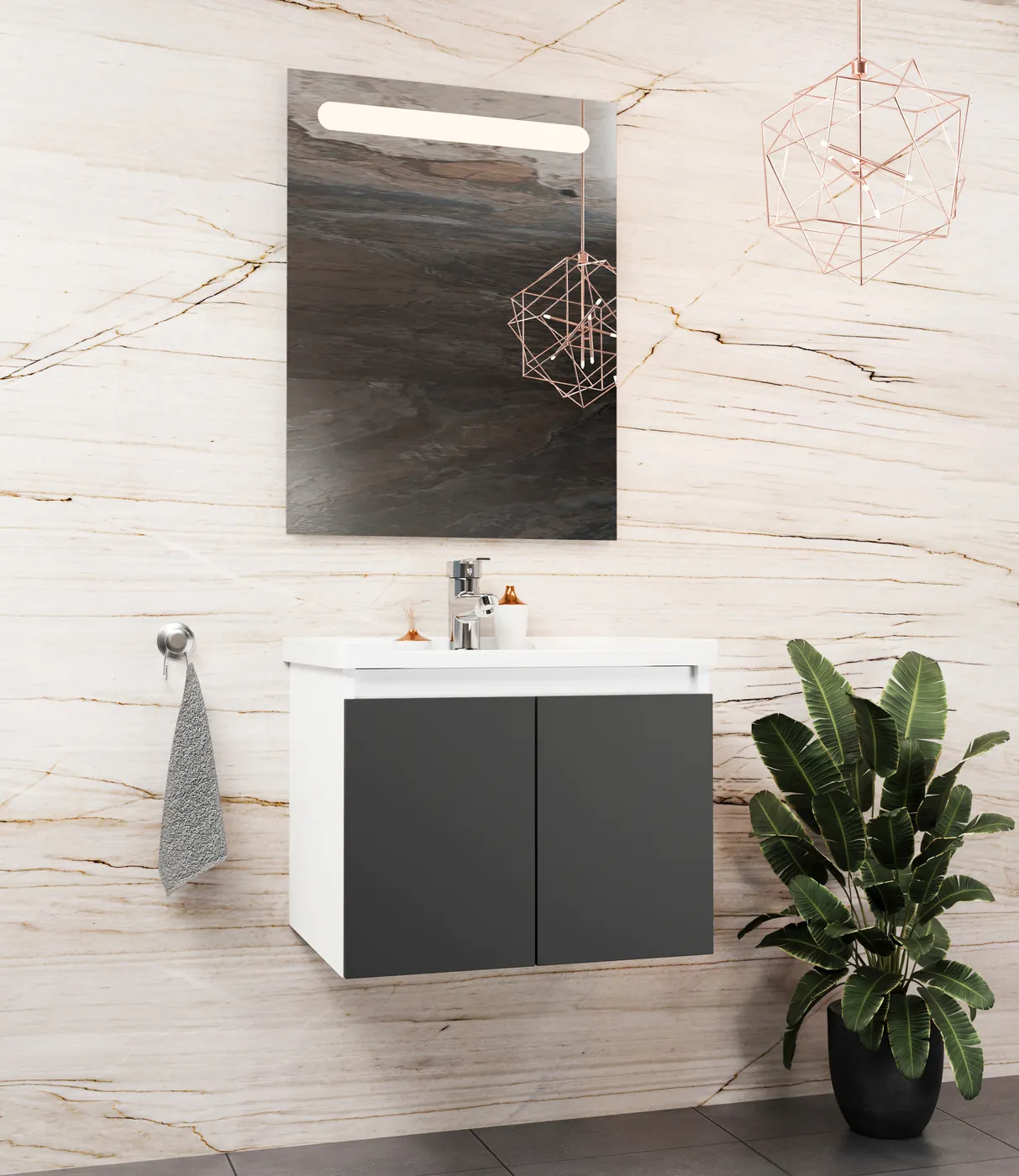 Meuble salle de bain Evora Blanc / Anthracite 50x36 cm / 60x46 cm / 80x46 cm