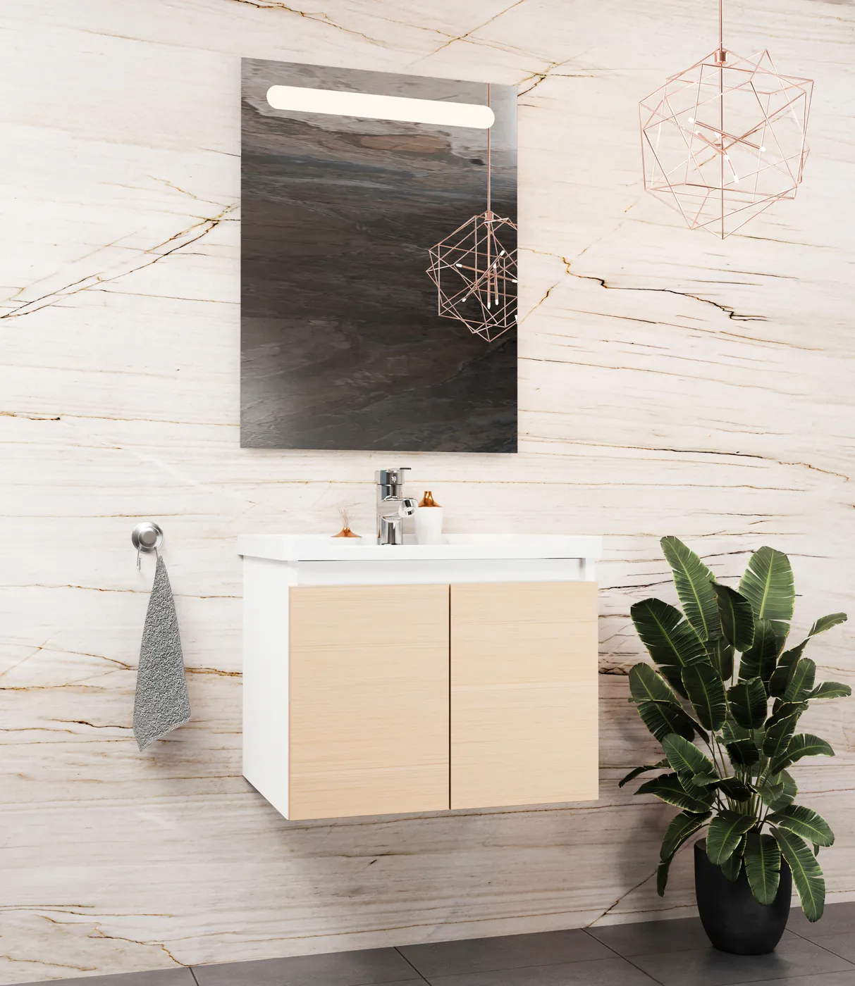 Meuble salle de bain Evora Blanc / Chêne 50x36 cm / 60x46 cm / 80x46 cm
