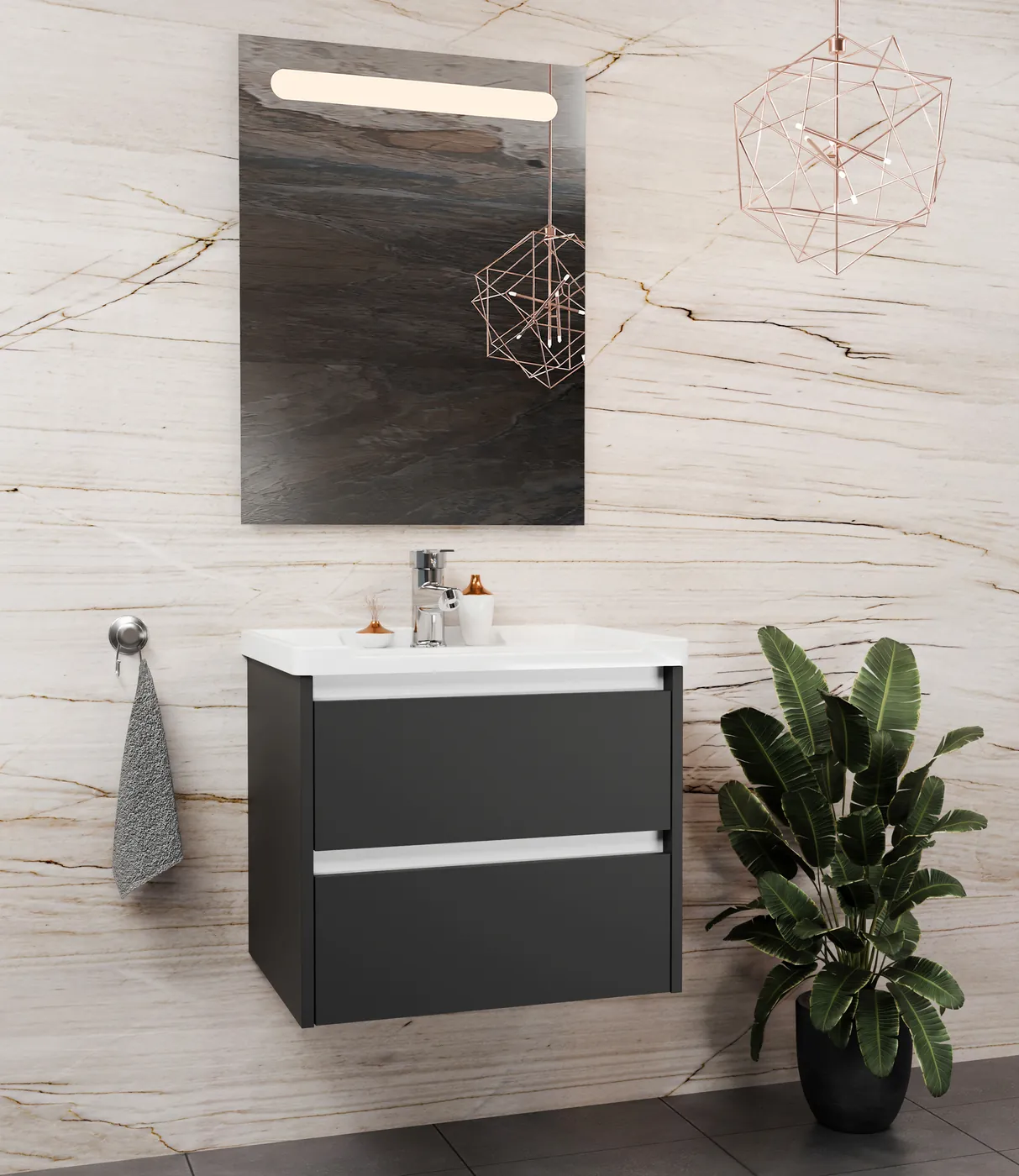 Meuble salle de bain Tokyo Anthracite 60x46 cm / 80x46 cm