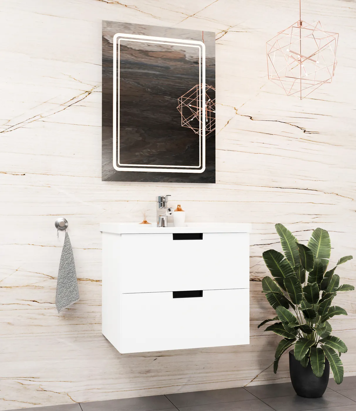 Meuble salle de bain Konya Blanc 60x46 cm / 80x46 cm