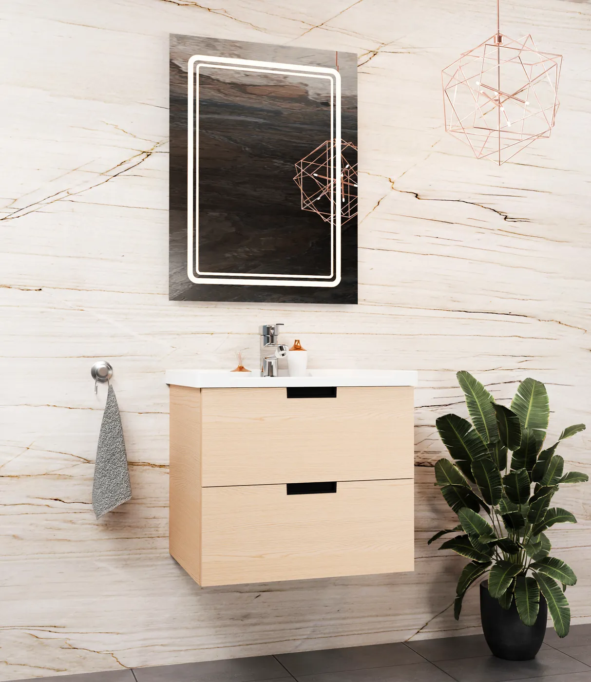 Meuble salle de bain Konya Chêne 60x46 cm / 80x46 cm