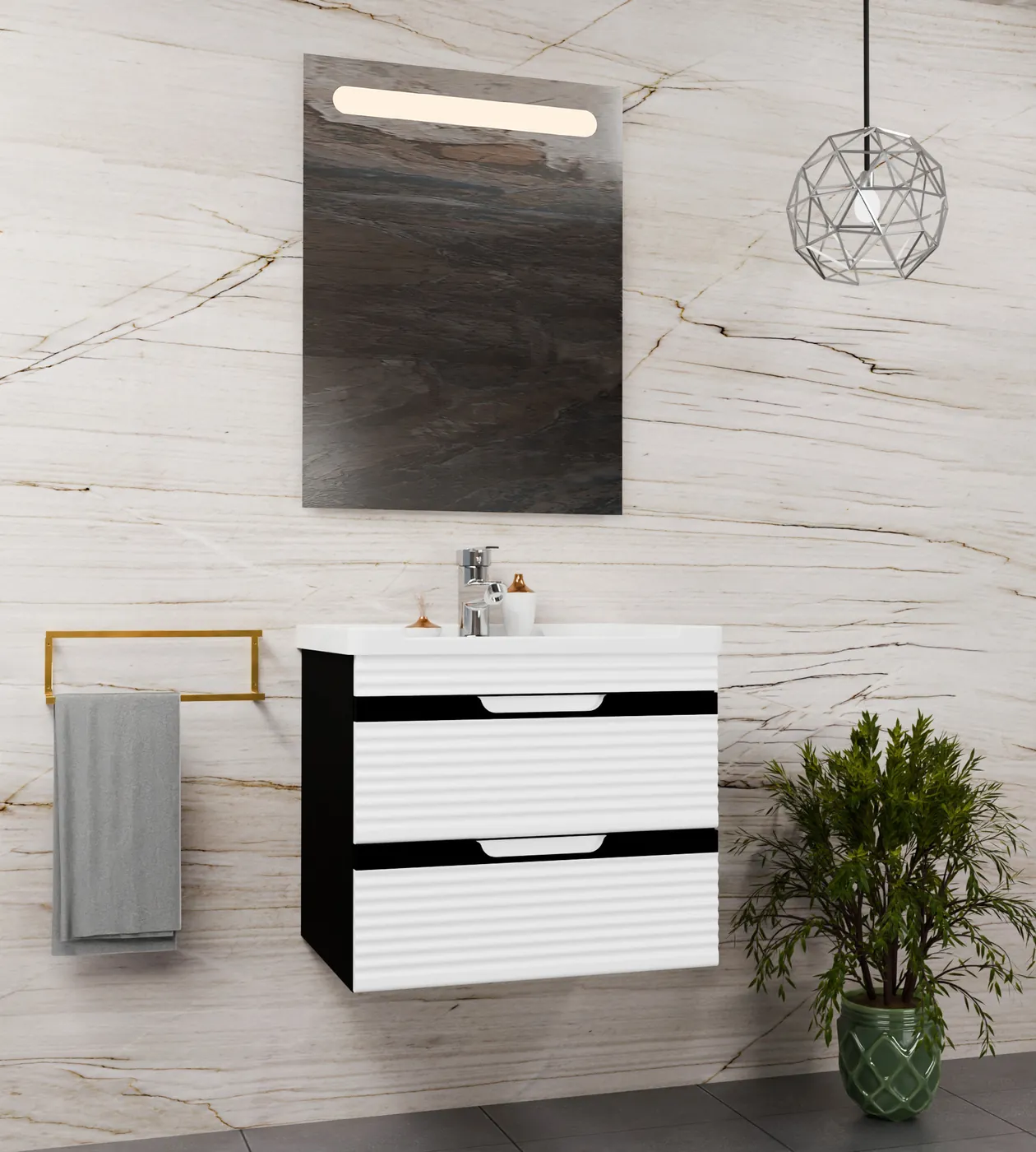Meuble salle de bain Tiguan Noir / Blanc 60x46 cm / 80x46 cm