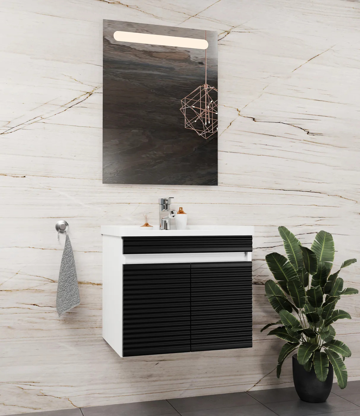 Meuble salle de bain Istanbul Barde Blanc / Noir 60x46 cm / 80x46 cm