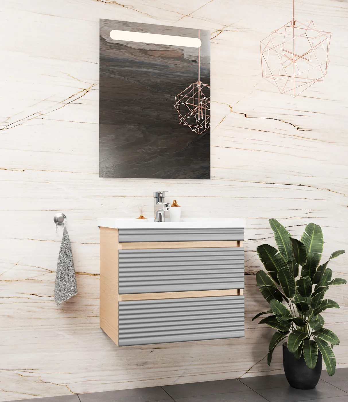 Meuble salle de bain Bologna Barde Chêne / Gris 60x46 cm / 80x46 cm