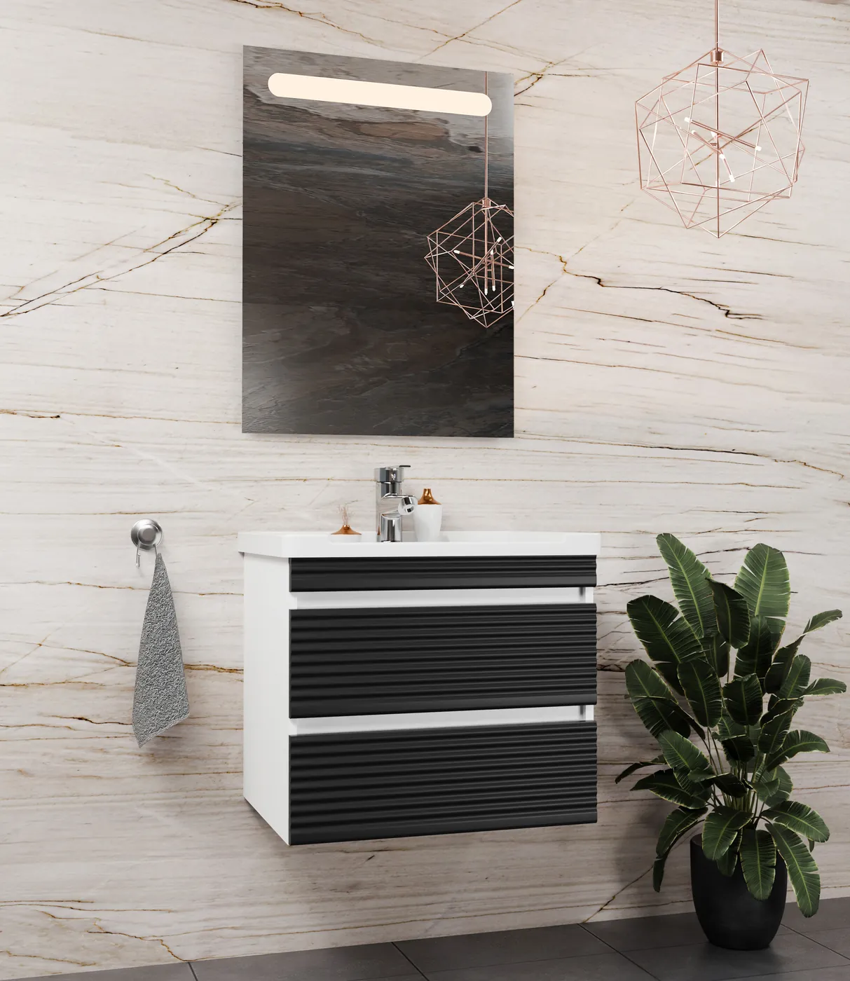 Meuble salle de bain Bologna Barde Blanc / Noir 60x46 cm / 80x46 cm