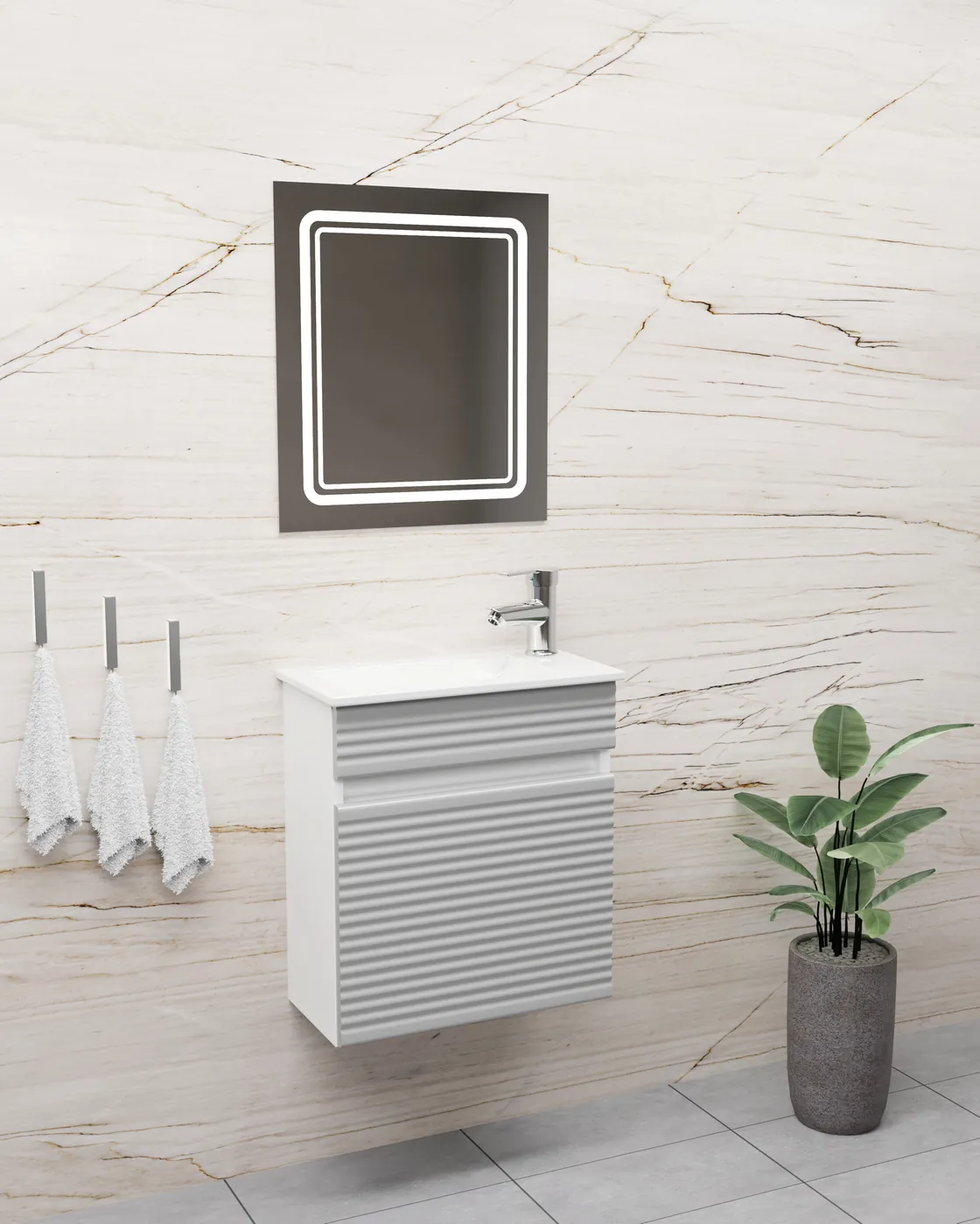 Meuble salle de bain Luna Barde Blanc / Gris clair 50x26 cm